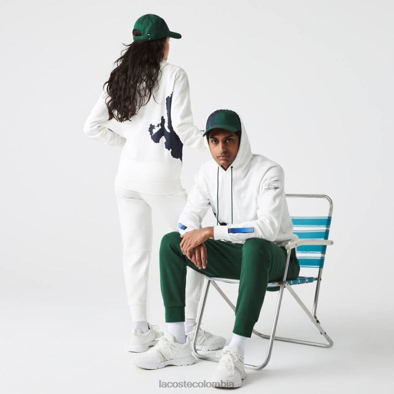 sudadera con capucha de algodón orgánico sport x theo curin blanco/azul marino/verde Lacoste ropa unisexo 80XZX1124