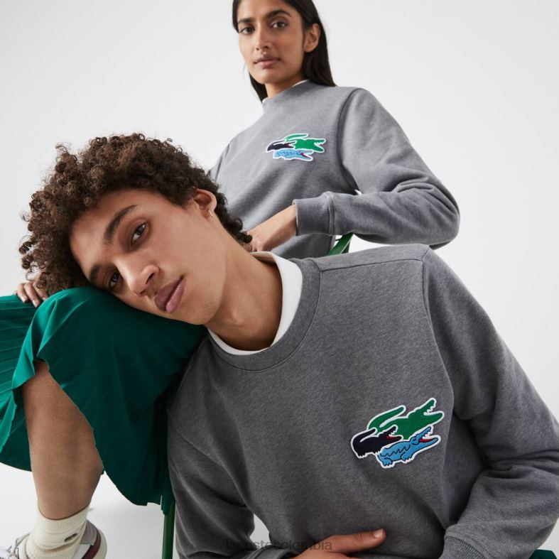 sudadera de algodón orgánico con cuello redondo lomo gris Lacoste ropa unisexo 80XZX1209
