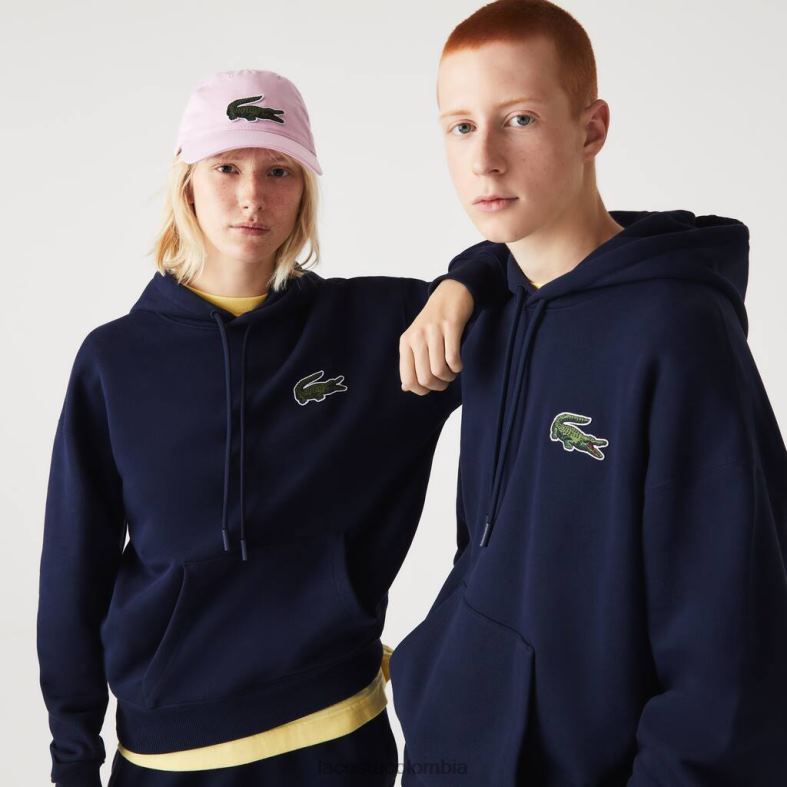 sudadera holgada de algodón orgánico con capucha Azul marino Lacoste ropa unisexo 80XZX366