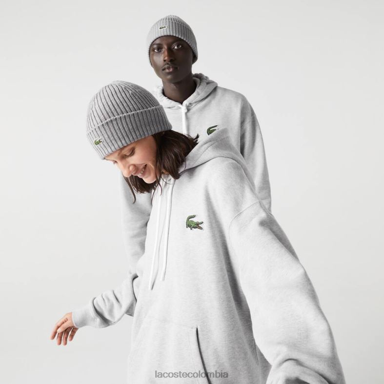 sudadera holgada de algodón orgánico con capucha lomo gris Lacoste ropa unisexo 80XZX368