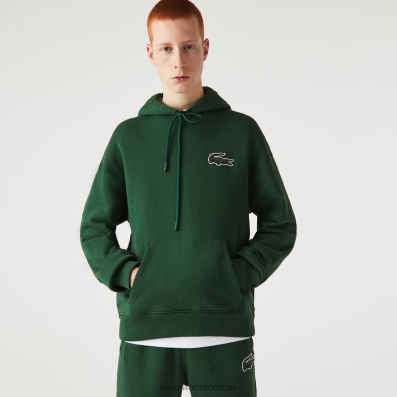 sudadera holgada de algodón orgánico con capucha verde Lacoste ropa unisexo 80XZX367